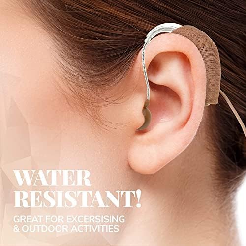 Hearing Aid Protectors and Clips - (2-Pack) Corded Fabric Cover w/Clasp Protect from Dirt Dust Sweat & Moisture Reduces Wind Noise & Prevents Loss Fits Most (1-Inch, 1.25-Inch, 2-Inch) BTE Devices