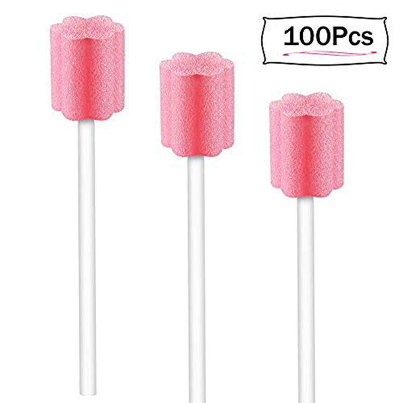 100PCS Disposable Mouth Swabs Sponge - Unflavored, Sterile Oral Swabs Dental Swabsticks for Mouth Cleaning 100 Pink