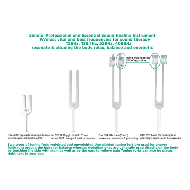 [Australia] - Tuning fork, tuning fork neurology, tuning fork 440 Hz, set of 4 tuning forks (128 Hz, 136.1 Hz, MI 528 Hz, 4096 Hz) ideal for therapy, chakra therapy, sound therapy, anti-stress. Silver 