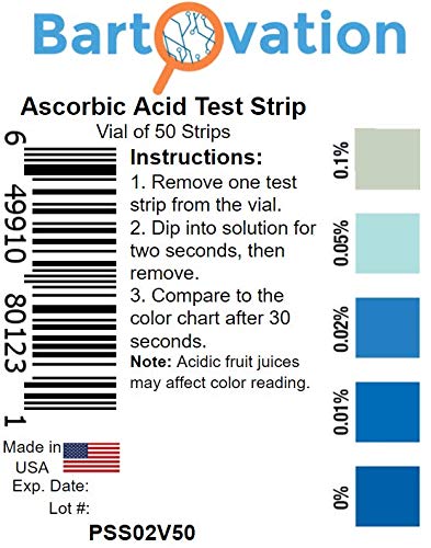 Ascorbic Acid Vitamin C Food Test Strips, 0.01 to 0.1% [Vial of 50 Strips]