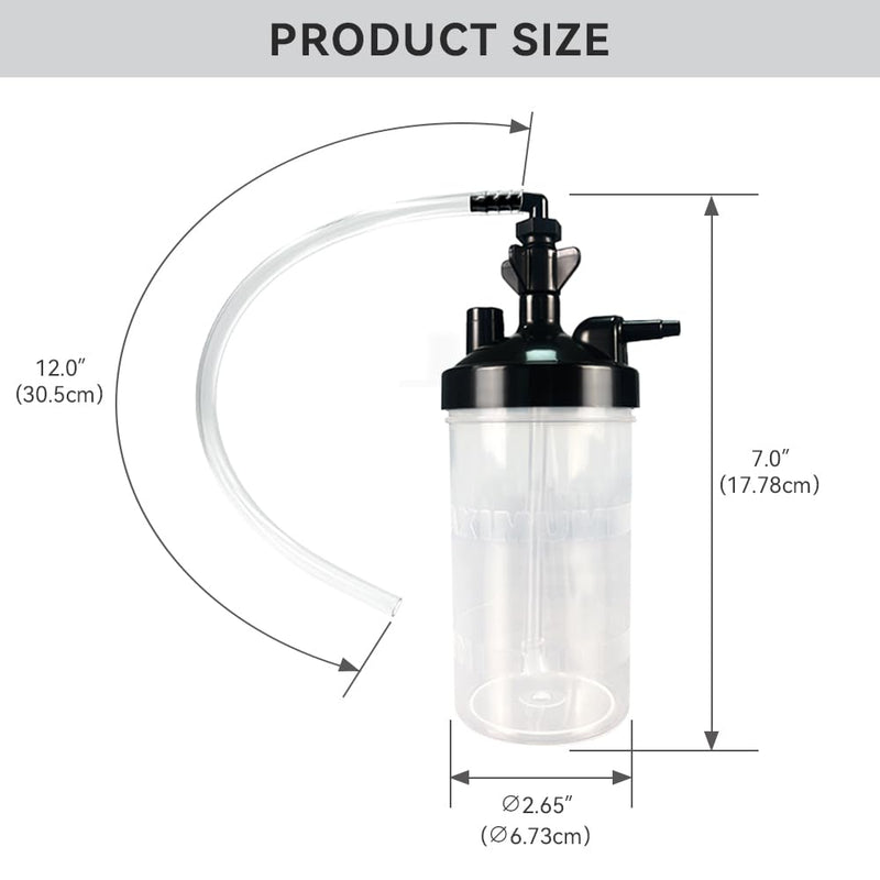 [Australia] - Oxygen Humidifier Bottle for 1 pk & Right Angle Bottle Elbow & 12'' Adapter Tubing -Lightweight Portable Plastic 
