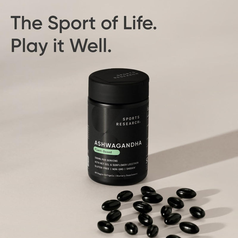 [Australia] - Sports Research® Ashwagandha Softgels with Coconut MCT Oil - Natural Adaptogen made with Shoden® Ashwa for Relaxation, Calm & Sleep Support - Gluten Free & Vegan Friendly - 60 Count 60 Count (Pack of 1) 