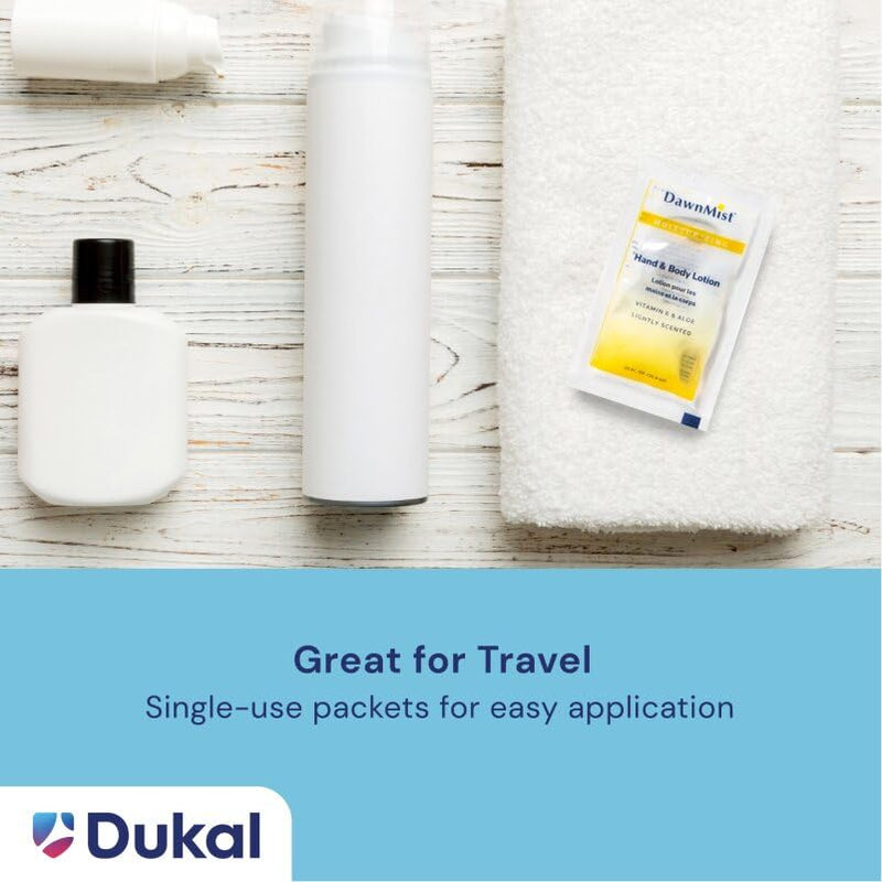 DawnMist Dukal Moisturizing Lotion - 20 Pack, Hand & Body, Aloe & Vitamin E, Coconut Fragrance, 0.35 oz Single-Use, Alcohol-Free 0.35 Fl Oz (Pack of 20)