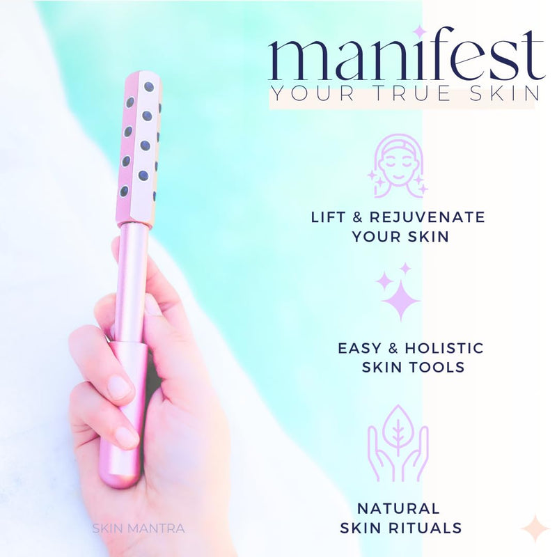 Skin Mantra Radiance Roll 24 Germanium Stone Roller for Holistic Skincare to Improved Circulation - Uplift Massaging Beauty with 24 Germanium Stones [Rose Gold]