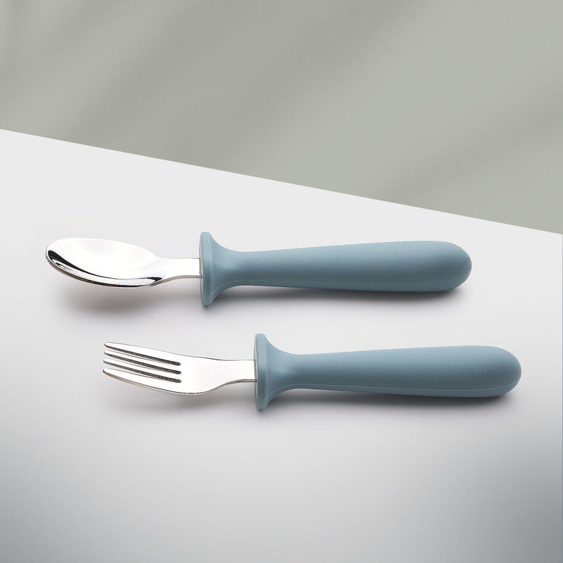 [Australia] - Baby Feeding Set, 2 Pack Silicone Divided Suction Plates for Baby, 2 Pack Spoons and Forks Set, BPA Free, Baby Led Weaning Supplies for Toddler Utensils 