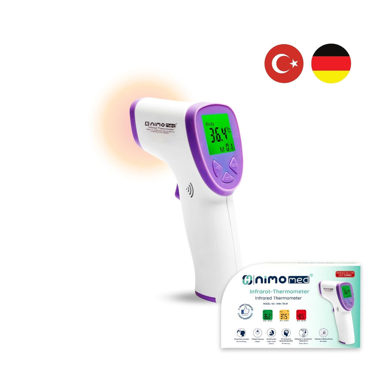 [Australia] - Thermometer Made in Turkey | for children, adults & baby milk | Precise medical device | Contactless | Infrared | Digital | LCD | Fever warning | Object & body temperature | including batteries 