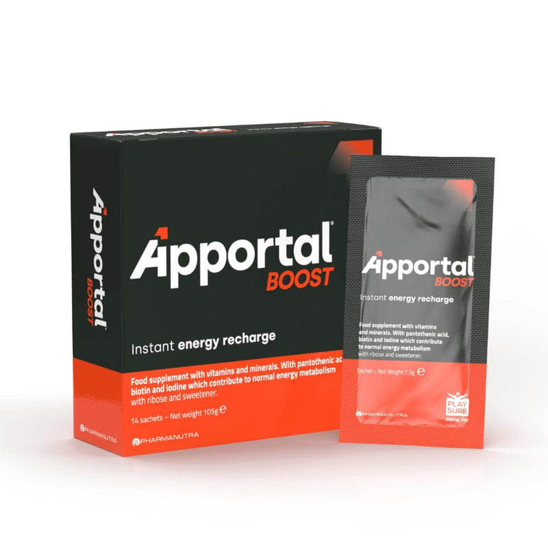 Instantly Recharges, Mental Energy and Physical, Tonic-Energy Food Supplement, 14 Sachets, Ginseng and Taurine, Minerals & Vitamins, No Caffeine, No Lactose, No Gluten, Apportal Boost, Pharmanutra