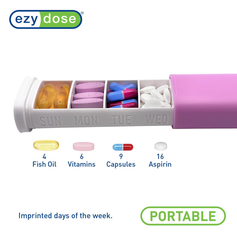 Ezy Dose Weekly (7-Day) Pill Organizer, Sliding Medicine Planner, Pink | Daily Medication Storage Case with BPA-Free Plastic with Plastic Exterior, For Tablets, Vitamins & Supplements, 6.5-Inch 6.5 Inch