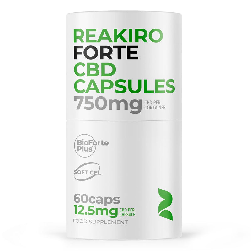 Reakiro Forte CBD Soft Gel Capsules 750mg 60pcs | Fast-Acting CBD Capsules with BioForte Plus | 12mg Cannabidiol Oil per Capsule I High Strength | Stress & Anxiety Relief
