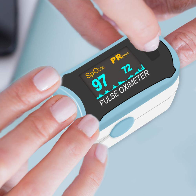 [Australia] - Easy@Home Pulse Oximeter Oximeter Finger Pulse Oximeter for Measuring Oxygen Saturation (SpO2) Heart Rate PI Rotatable OLED Display Portable Neck Strap Nylon Bag - Blue 