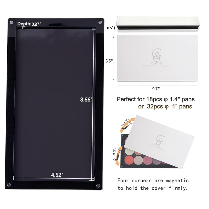 [Australia] - Coosei High-End Acrylic Magnetic Makeup Palette – Large Capacity, Refillable & Stackable with Glass Mirror & Depotting Tool | Perfect Vanity Countertop Organizer for Eyeshadow, Lipstick & More dABL2-1( 1 layer) 