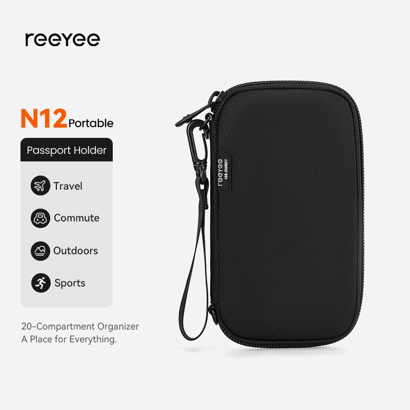 reeyee Cordura Passport Holder, Black | RFID, Travel Wallet