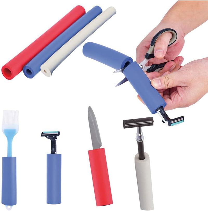 [Australia] - 9 Pack Foam Grip Tubing Aid for Utensils and Tools, 12” Length 3 Sizes of Diameter, Increase Hand Grip for Elderly or Arthritis. Includes Finger Exerciser to Build Hand Dexterity and Strength 