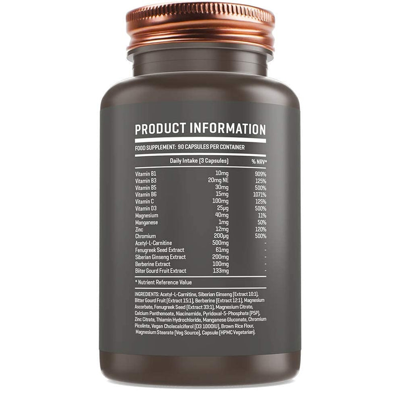 Diabetic Supplement by | Contains Chromium | Ginseng to Lower Blood Sugar Levels | Vitamin C to contribute Normal Metabolism - 90 Capsules