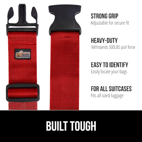 GORILLA GRIP Luggage Straps and Tactical Flashlights, Luggage Straps Tightening Belts 8 Pack, Tactical Flashlight Adjustable Mode 2 Pack, Both in Red, 2 Item Bundle