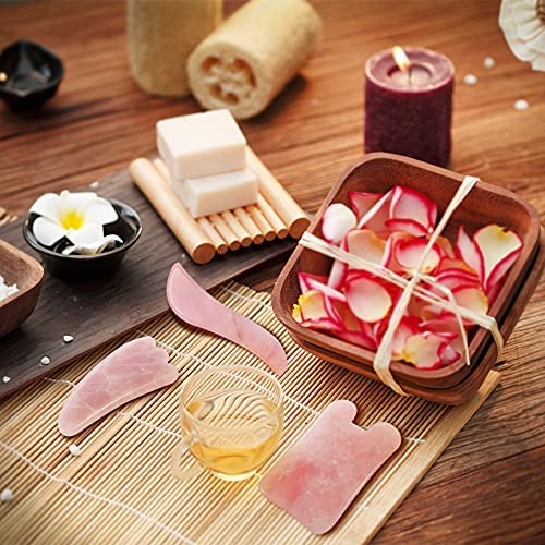 [Australia] - YYZP Natural Rose Quartz ChineseGuaSha Board,Scraping Massage Tools for Acupoint Trigger Point Treatment, Suitable for Facial, Body Care, 3 Set 3Pcs 