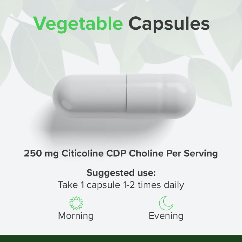 Citicoline CDP-Choline 250mg Capsules, 60 Capsules – Cognitive Function & Mental Performance Support – Vegan, GMO & Gluten Free – Raw Powders