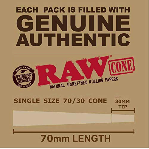 [Australia] - RAW Cones Single Size 70/30: 100 Pack - Mini Pre Rolled Cones & Tips, Patented Slow Burn Classic Rolling Papers Shorter than 1 1/4 Size, 70mm 