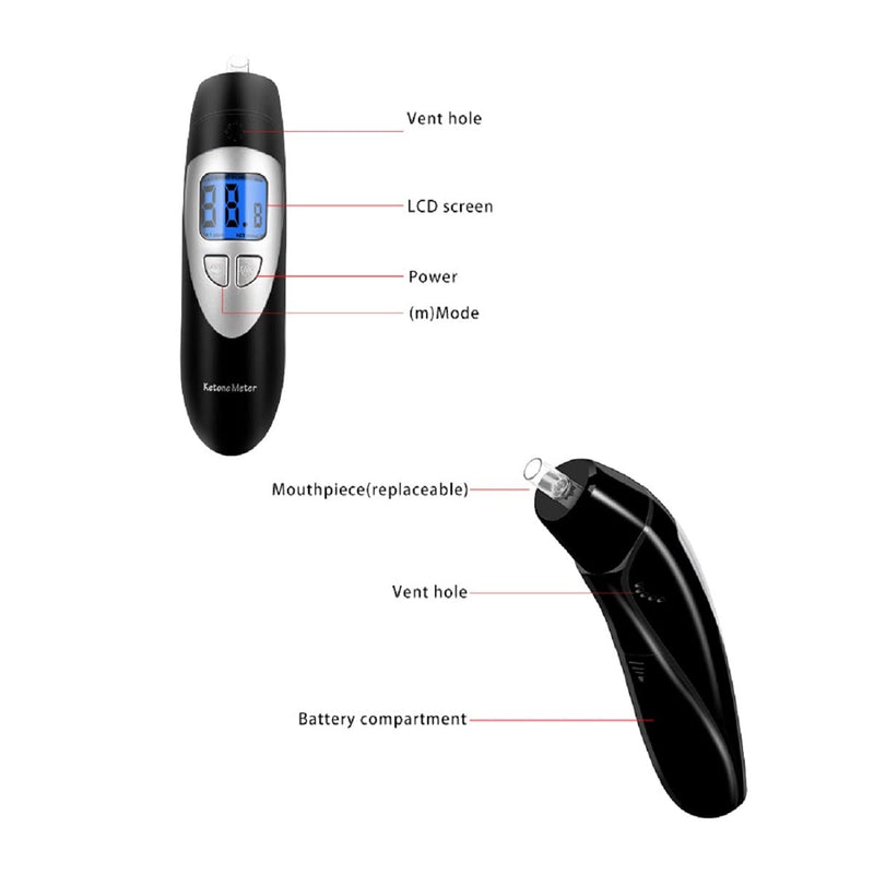 [Australia] - Keto Breath Analyzer, Ketone Breathalyzer Meter for Ketosis Test with 10 Mouthpiece (Black) 