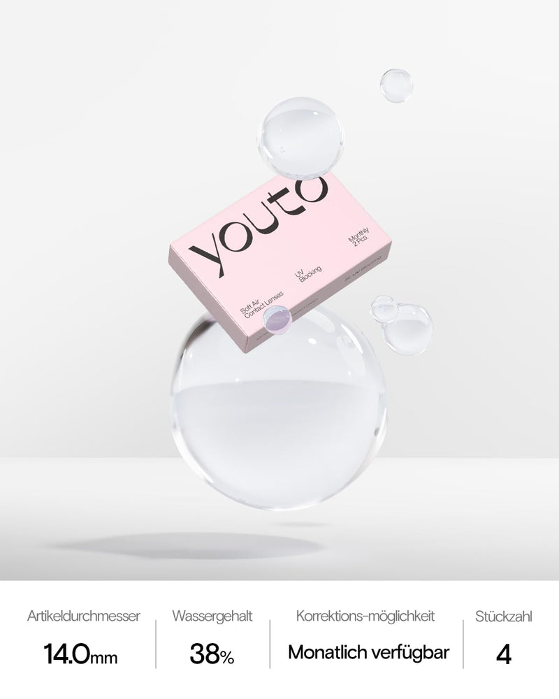 [Australia] - youto soft monthly lenses, pack of 4, UV protection and high wearing comfort, BC 8.5 mm, DIA 14.0 mm -3.25 diopters 