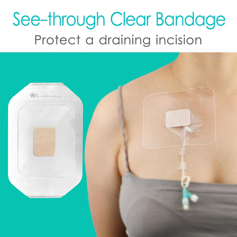 [Australia] - Chemo Port Shower Cover | Chest Catheter PICC Line Waterproof Transparent Film Island Dressing with Non Stick Pad | Wound Cover Bandage | PD Dialysis Tube Protector Frame Style | 4"x4.75" (Pack of 10) 10Pcs 