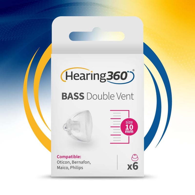 6 Dome Minifit Bass Double Vent Compatible Oticon, Bernafon, Philips and Maico - Silicone Hearing Aid Domes (10mm) 10 mm