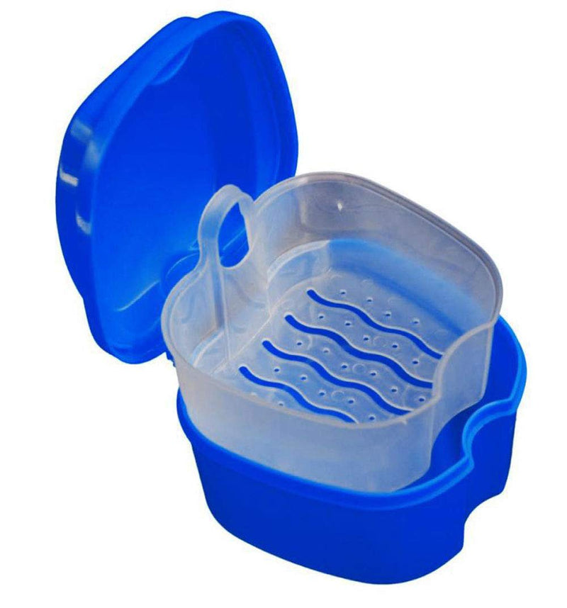 [Australia] - 2 Pack Colors Denture Bath Case Cup Box Holder Storage Soak Container with Strainer Basket for Travel Cleaning (Light Blue and Blue) 2 Pack 