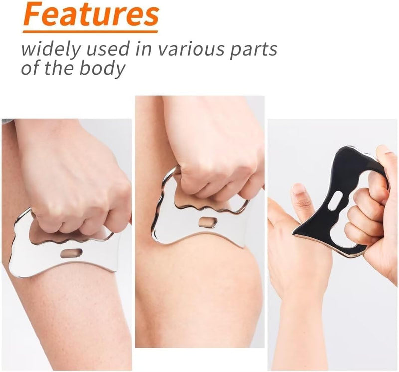 [Australia] - 3 in 1 Guasha Massage Tool, Grade Stainless Steel Scraping Tool for Soft Tissue Upgrade Physical Therapy Stuff,Used for Back, Legs, Arms,Neck,Shoulder, Gua sha Tool… (Square+S-Shape+D-Shape) Square+S-shape+D-shape 