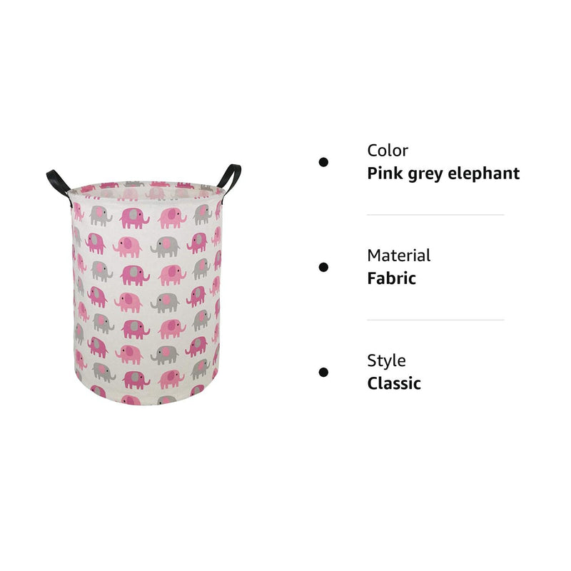[Australia] - 19.7 Laundry Hamper Toys Box Storage Bins Canvas Waterproof Collapsible Clothes Organizer Basket with Handle Freestanding Large Cute Light Weight for Home Kids Baby Room(elephant) pink grey elephant 