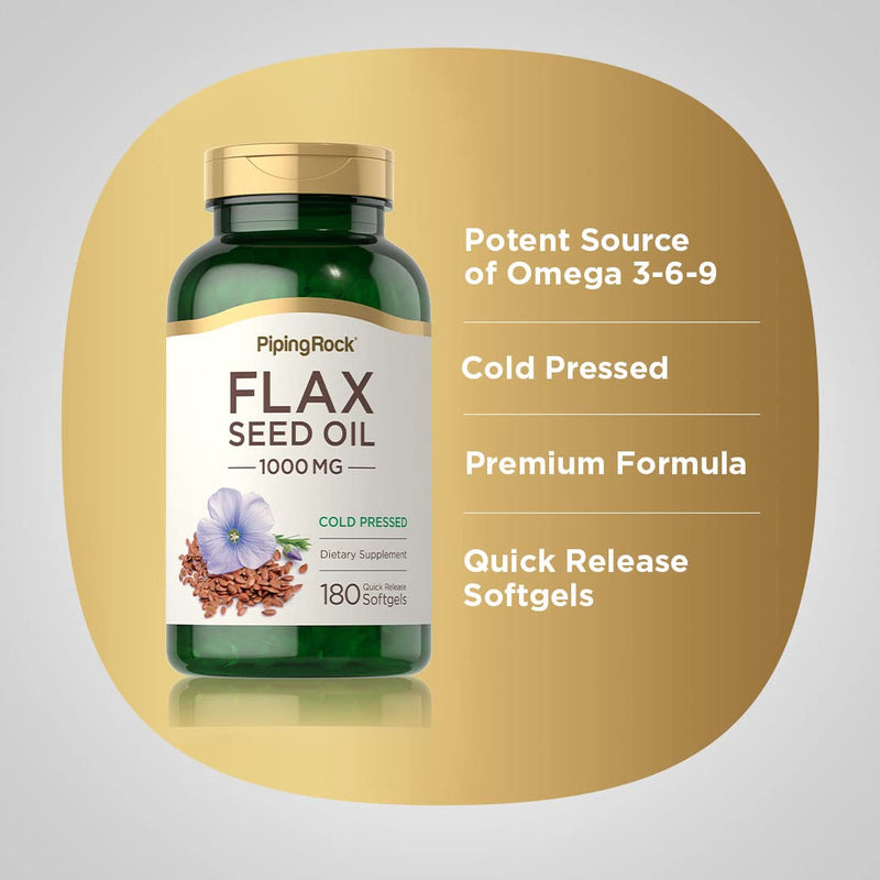 [Australia] - Piping Rock Flaxseed Oil 1000mg Softgel Capsules | 180 Count | Cold Pressed Supplement | Non-GMO, Gluten Free 