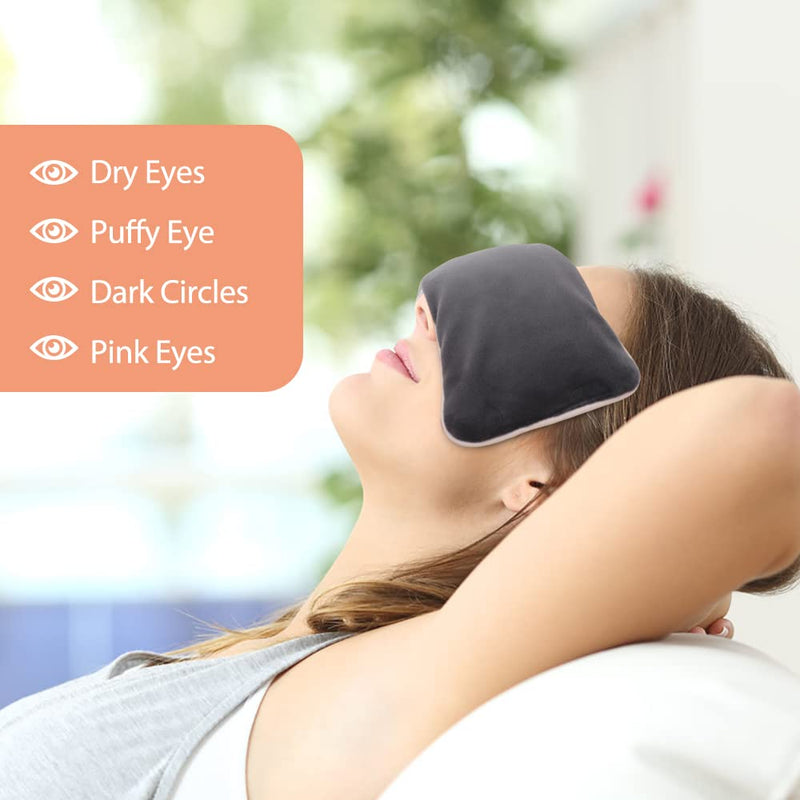 [Australia] - Comfheat Microwave Heated Eye Pillow Heat Compress, 23*9.5cm Moisturized Heat Mask with Washable Soft Cover for Relaxation, Sleep and Migraine Relief Eye Pillow Gray 