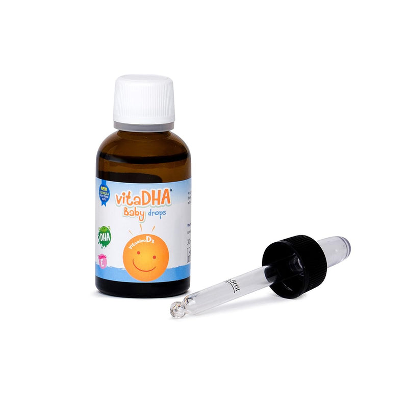 VitaDHA Baby Drops Omega 3 Liquid for Infants and Toddlers (0 to 2 Years) - Algae Oil Omega3 Drops for Kids with Vitamin D3 and E - 30ml Milk and Cream Flavour