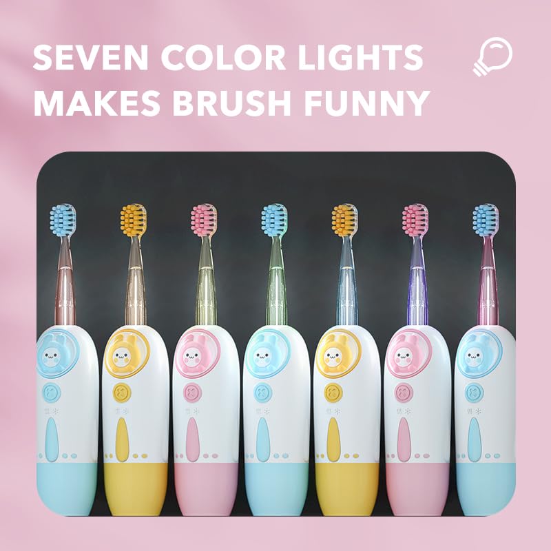 [Australia] - Kid's Electric Toothbrush with 7 Colored Lights & 2 Brush Heads - Fun Colorful Space Capsule with Cute Rabbit Astronaut. Enjoy Clean Teeth with Move-on Reminder (Lovely Pink) Lovely Pink 