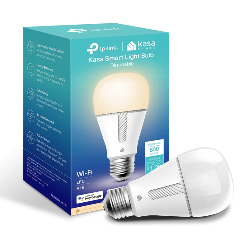 Kasa Smart Light Bulb KL110, LED Wi-Fi smart bulb works with Alexa and Google Home, A19 Dimmable, 2.4Ghz, No Hub Required, 800LM Soft White (2700K), 9W (60W Equivalent) White (Newer Version)