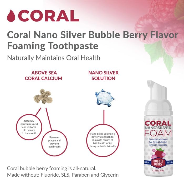 [Australia] - Coral Nano Silver Kids Fluoride Free Foaming Bubble Berry Coral Calcium Toothpaste, Natural Formula, SLS and Glycerin Free - 4 Ounce 4.2 Ounce (Pack of 2) 