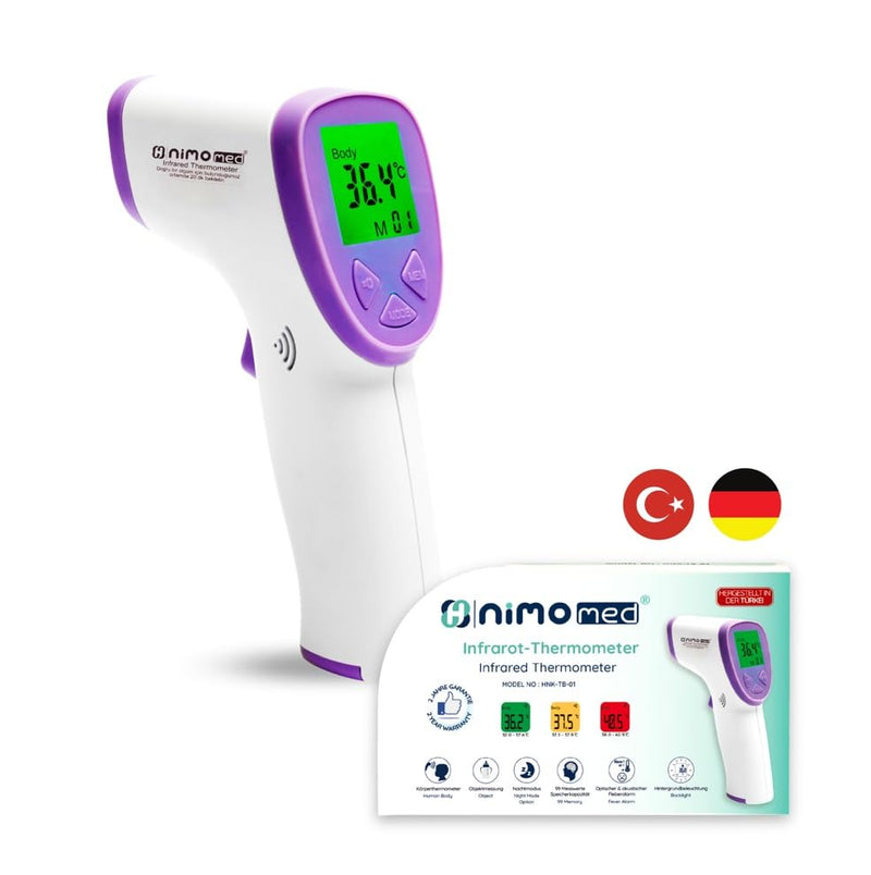 [Australia] - Thermometer Made in Turkey | for children, adults & baby milk | Precise medical device | Contactless | Infrared | Digital | LCD | Fever warning | Object & body temperature | including batteries 