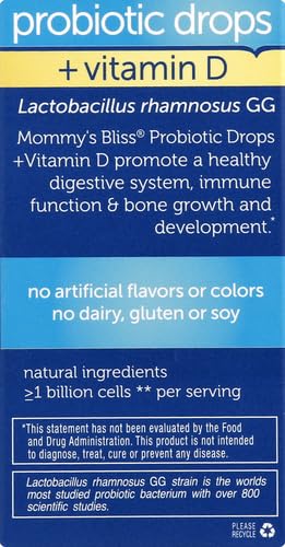 Mommy's Bliss Baby Probiotics + Vitamin D Drops,Supports Digestive Health & Immune Function*,400IU Vitamin D,Supports Bone Development*,Newborns+,Flavorless,0.34 Fl Oz (30 Servings),(Pack of 2) 0.34 Fl Oz (Pack of 2)