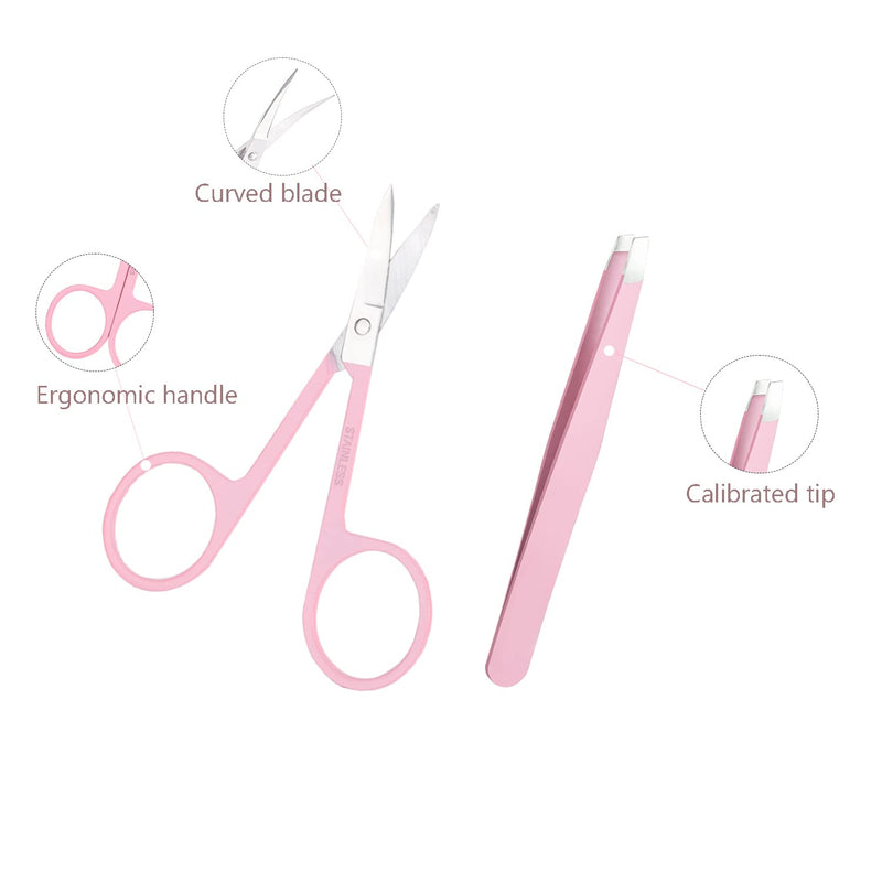 [Australia] - ONEUPIN 7-Piece Professional Eyebrow Grooming Kit with Razor, Tweezer, Eyelash Curler, False Eyelash Tool, Scissors, Comb - Women's Kit (Pink) Trimmer Sets-1 