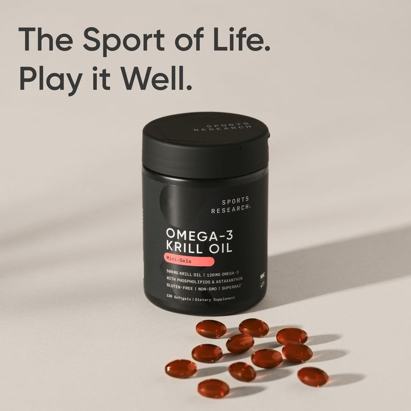 [Australia] - Sports Research Antarctic Krill Oil Omega 3 Mini-Softgels 500mg with Phospholipids, Choline & Astaxanthin - Sustainably Sourced, Non-GMO Verified & Gluten Free - 120 Softgel Capsules 120 Count - 500mg 