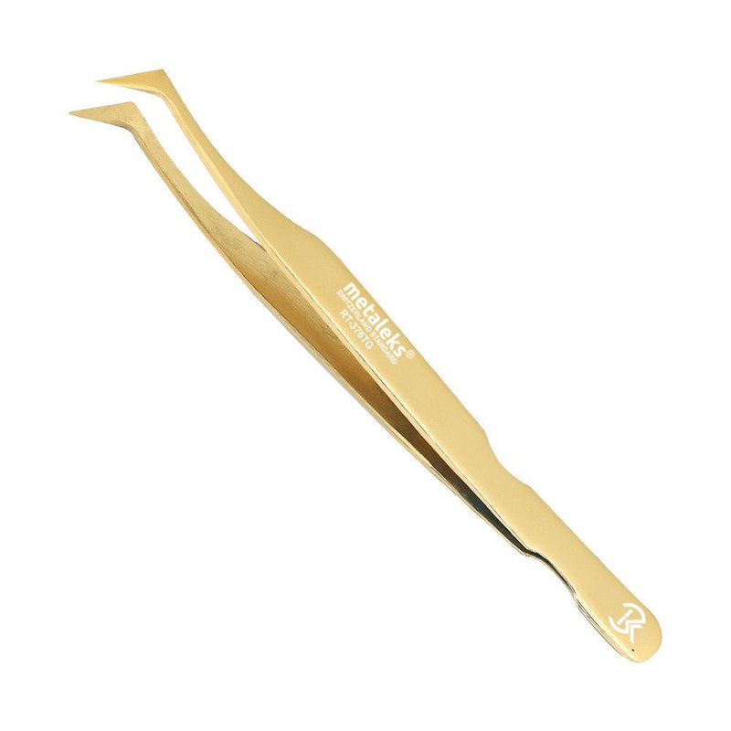 12cm Professional Golden Tweezers for Eyelash Extension Hand Crafted Japanese Stainless Steel Precision Tweezers (L-Shape Tip.) L-Shape Tip.