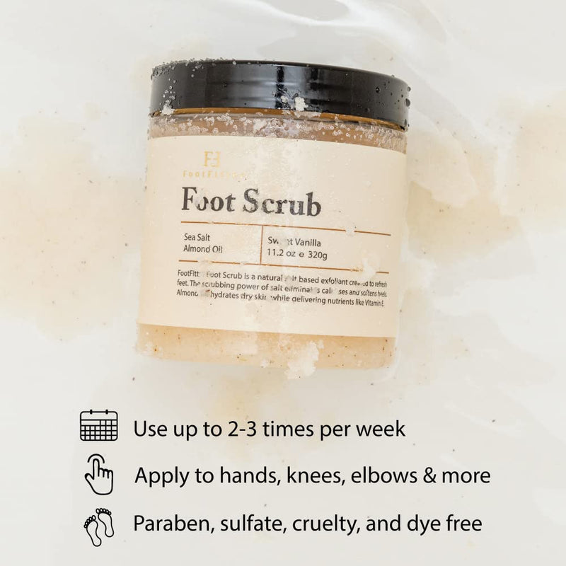 [Australia] - FootFitter Natural Foot Scrub with Sea Salt, Deep Exfoliating Foot Care for Dry Skin, Calluses, and Cracked Heels, Smooths Dry Feet (Made in Germany) Sweet Vanilla Scent 