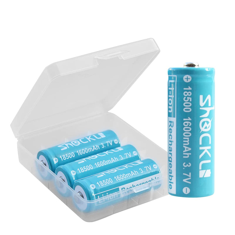 [Australia] - 18500 3.7V Rechargeable Batteries, Shockli 18500 3.7V Li-ion 1600mAh Rechargeable Battery with Button top- (4 Pack) 4-Pack 