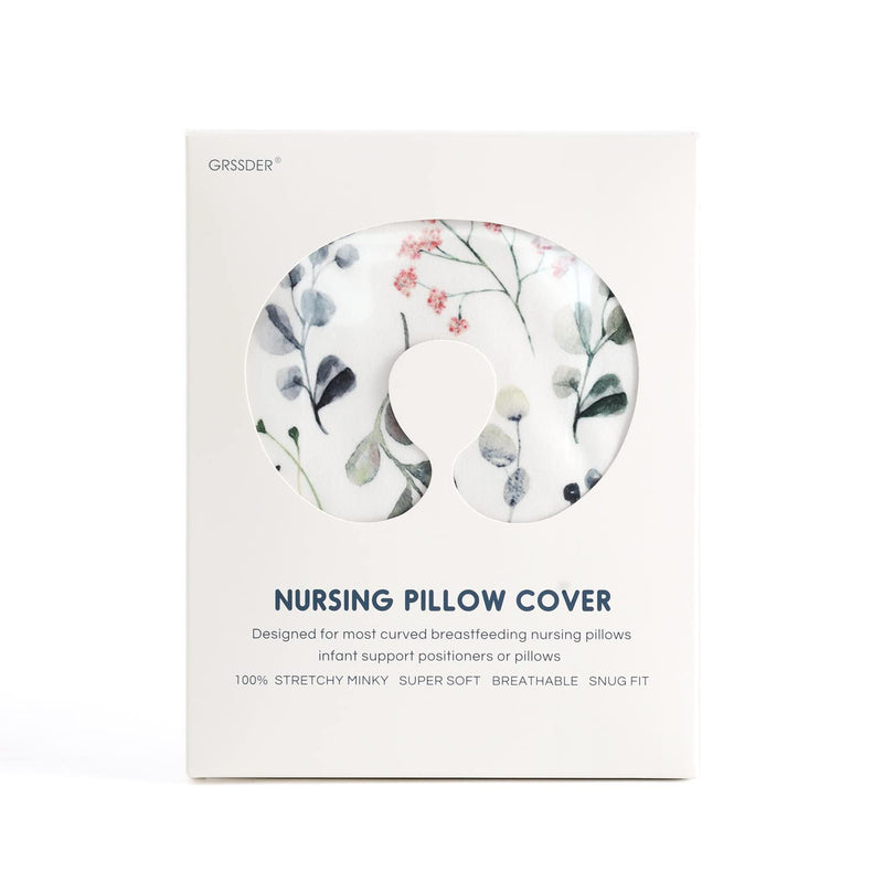 [Australia] - GRSSDER Nursing Pillow Cover Stretchy Minky Removable Nursing Covers for Breastfeeding Pillows, Ultra Soft Comfortable Slipcover for Girls, Stylish Flora Pattern Fresh Green 