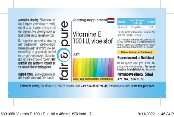 [Australia] - Fair & Pure® - Vitamin E oil 100 IU - 50ml - as D-alpha-tocopherol with lemon oil - vegan - Vitamin E drops - for internal and external use 