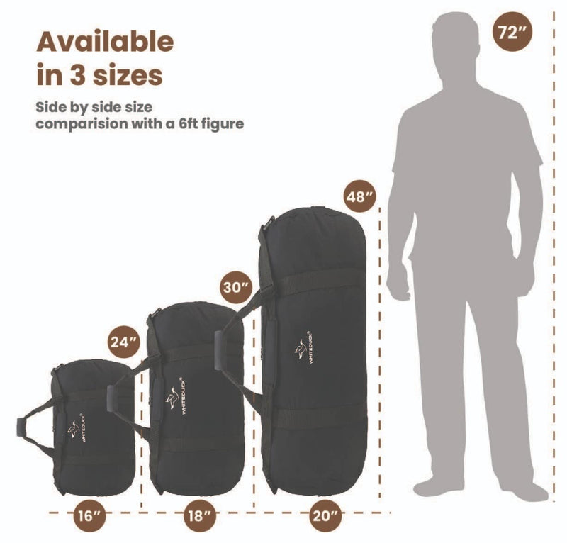 WHITEDUCK Heavy Duty Canvas Duffel Bag for Men and Women - Foldable Military Army Style Duffel Bag, with Full Length Zipper- Outdoors, Travel, Gym & Storage Black 48" x 20"