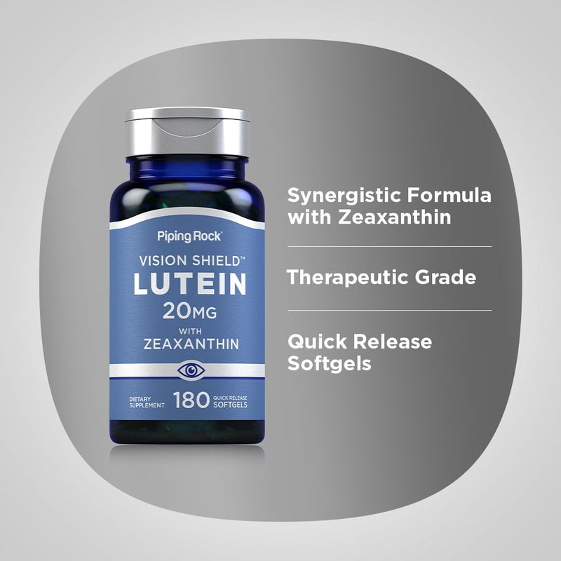 [Australia] - Piping Rock Lutein and Zeaxanthin Supplements | 20mg | 180 softgels | Eye Vitamins | Non-GMO, Gluten Free 180 Count (Pack of 1) 