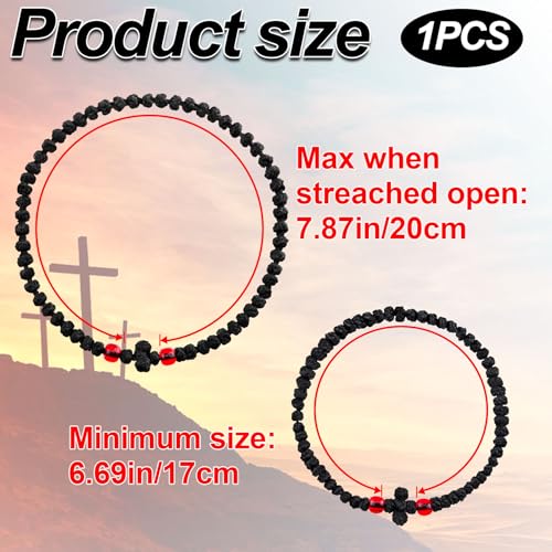 Pndeyo 1pc Orthodox Prayer Rope, 6.69in, with Red Bead, Black Black&Red 6.69in/17cm