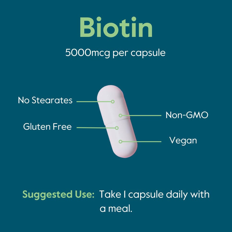 BESTVITE Biotin 5000mcg (240 Vegetarian Capsules) (120 x 2) - No Stearates - No Flow Agents - Vegan - Non GMO - Gluten Free - Hair, Skin, Nails 1 Count (Pack of 240)