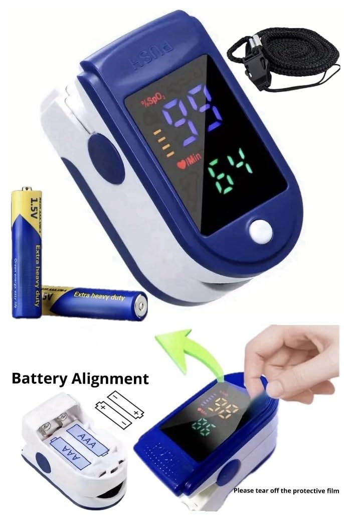 [Australia] - Finger Pulse Oximeter Larger Display Blood Oxygen Monitor with Batteries and Lanyard Included Fingertip Pulse Oximeter Color: Navy Blue 