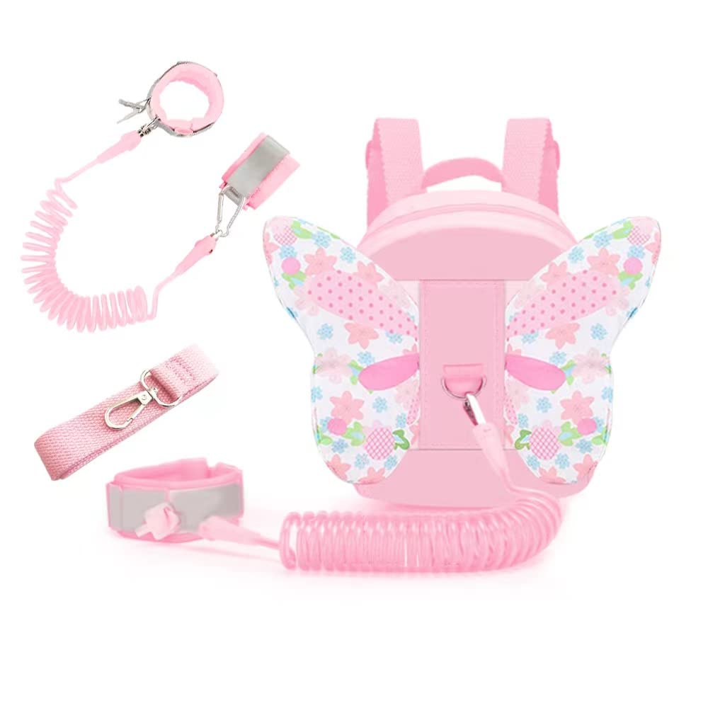 3 in 1 Toddler Backpack with Leash Anti Lost Wrist Link and Safe Strap Belt Baby Harness Leash for Walking with Butterfly Wings Suitable for 1~3 Years Girls